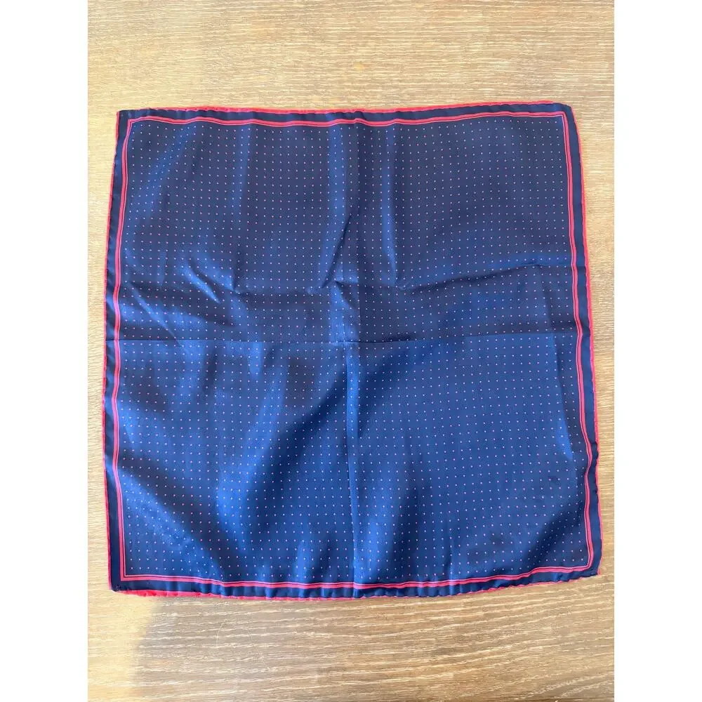 Vintage Blue Red polka dot 17’x17’ square silk made in Italy scarf bandana
